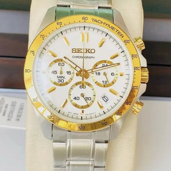 Seiko New Men's Two Tone White Gold Watch